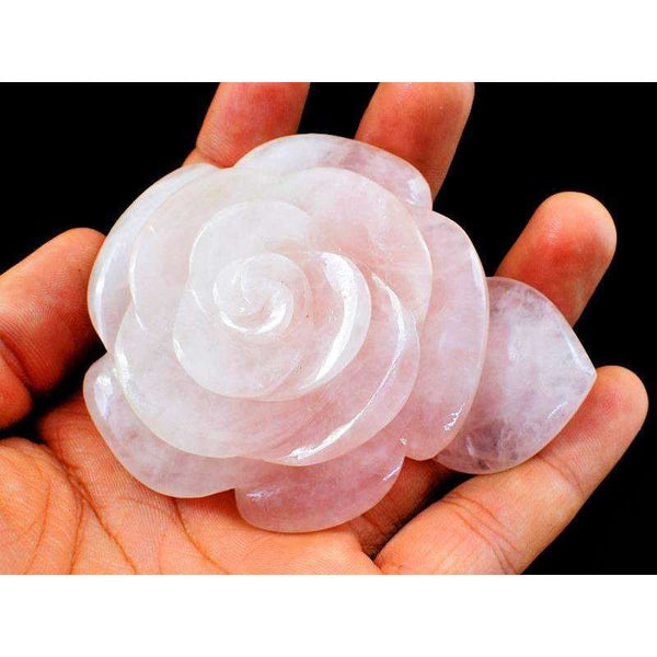 gemsmore:Beautiful Pink Rose Quartz Hand Carved Rose Flower