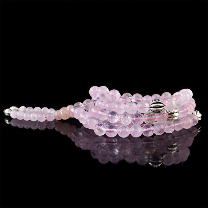 gemsmore:Beautiful Pink Rose Quartz Natural 108 Round Beads Prayer Mala