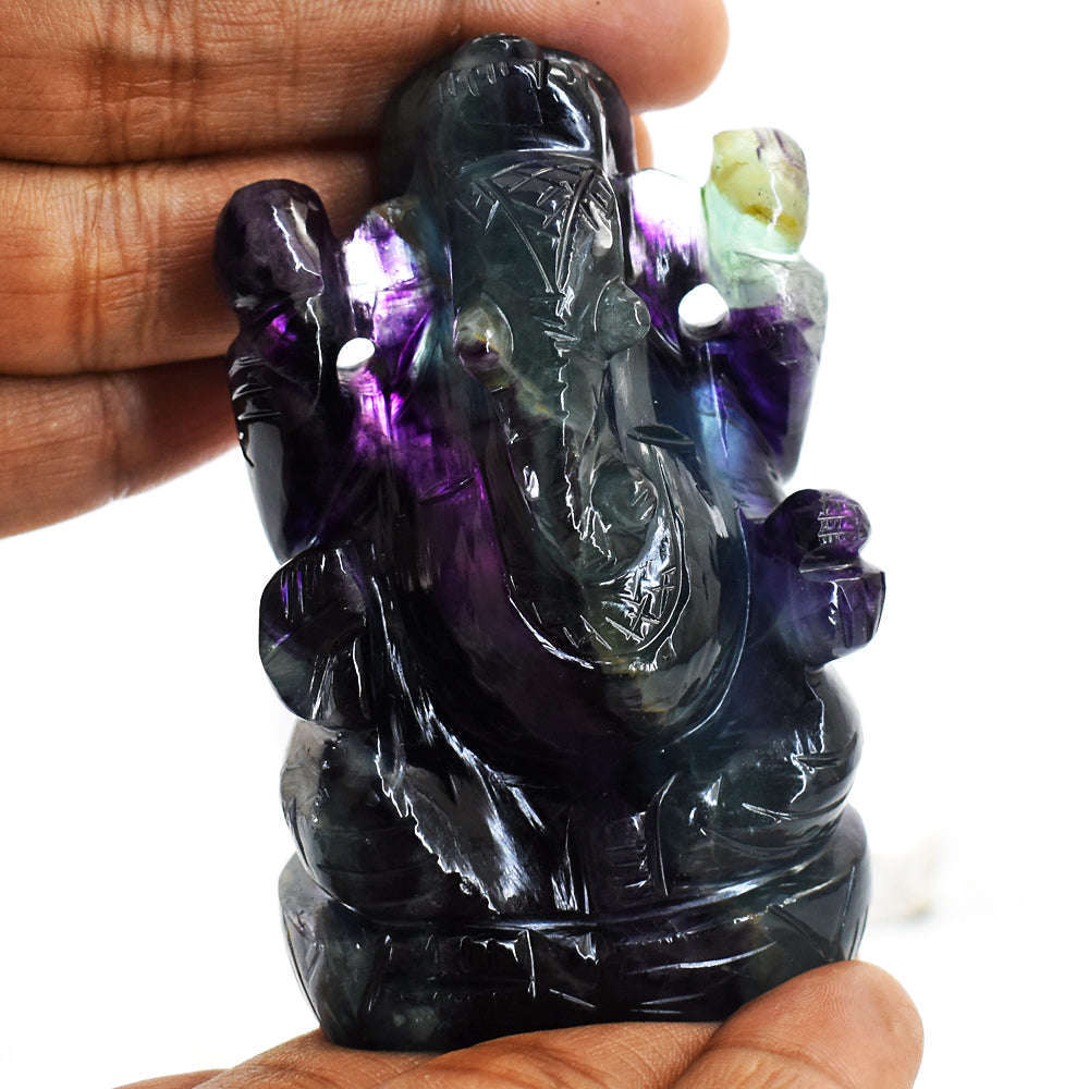 gemsmore:Beautiful Purple Fluorite Hand Carved Genuine Crystal Gemstone Carving Lord Ganesha