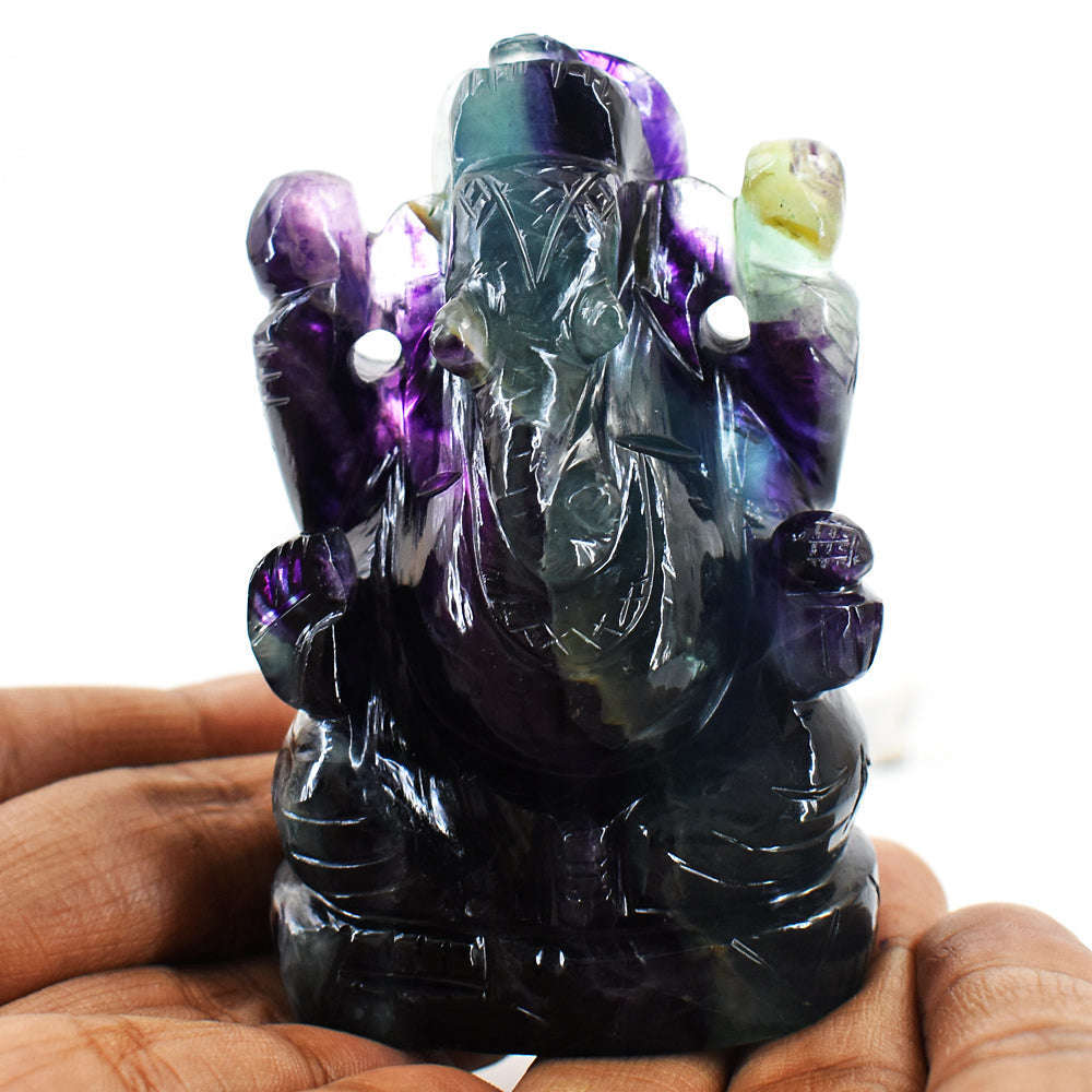 gemsmore:Beautiful Purple Fluorite Hand Carved Genuine Crystal Gemstone Carving Lord Ganesha