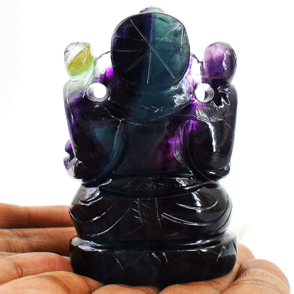 gemsmore:Beautiful Purple Fluorite Hand Carved Genuine Crystal Gemstone Carving Lord Ganesha