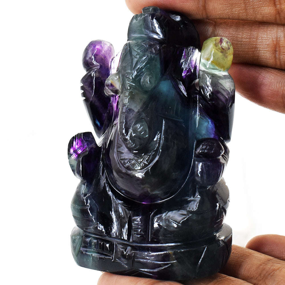 gemsmore:Beautiful Purple Fluorite Hand Carved Genuine Crystal Gemstone Carving Lord Ganesha