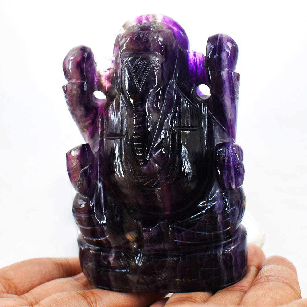 gemsmore:Beautiful Purple Fluorite Hand Carved Genuine Crystal Gemstone Carving Lord Ganesha