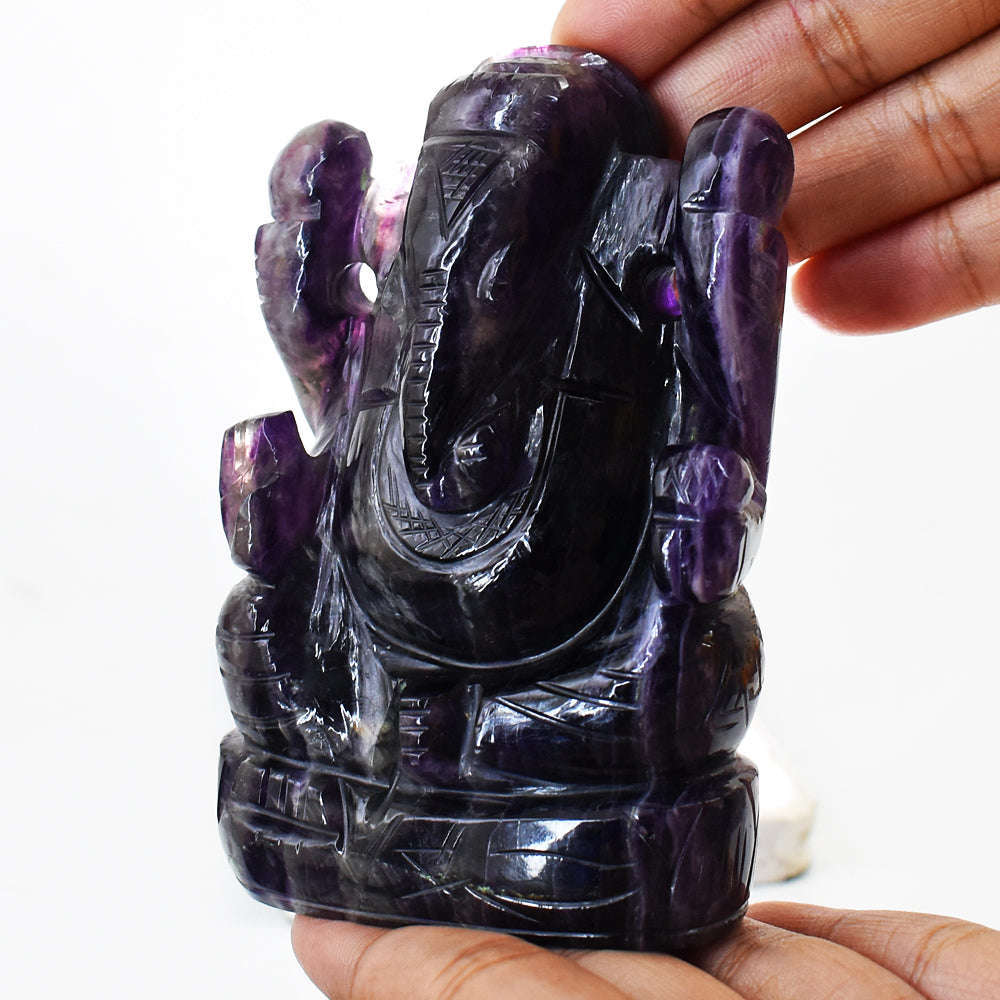 gemsmore:Beautiful Purple Fluorite Hand Carved Genuine Crystal Gemstone Carving Lord Ganesha