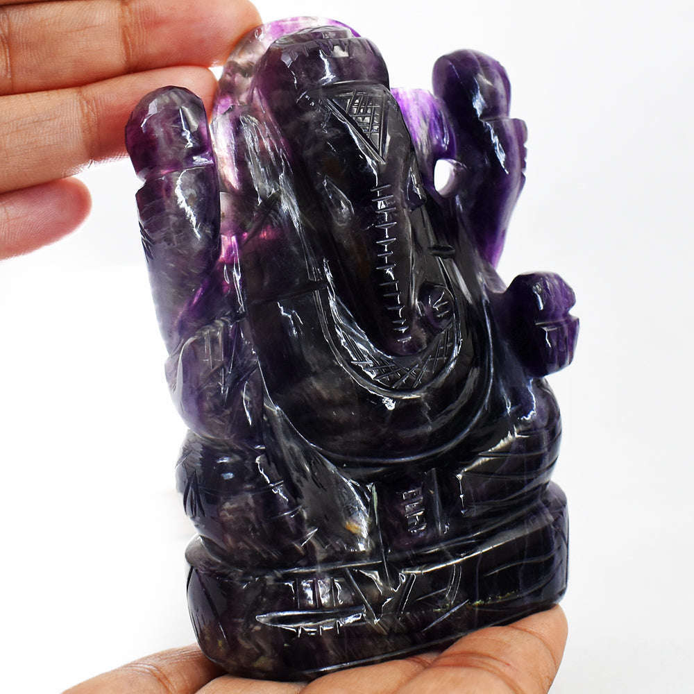 gemsmore:Beautiful Purple Fluorite Hand Carved Genuine Crystal Gemstone Carving Lord Ganesha