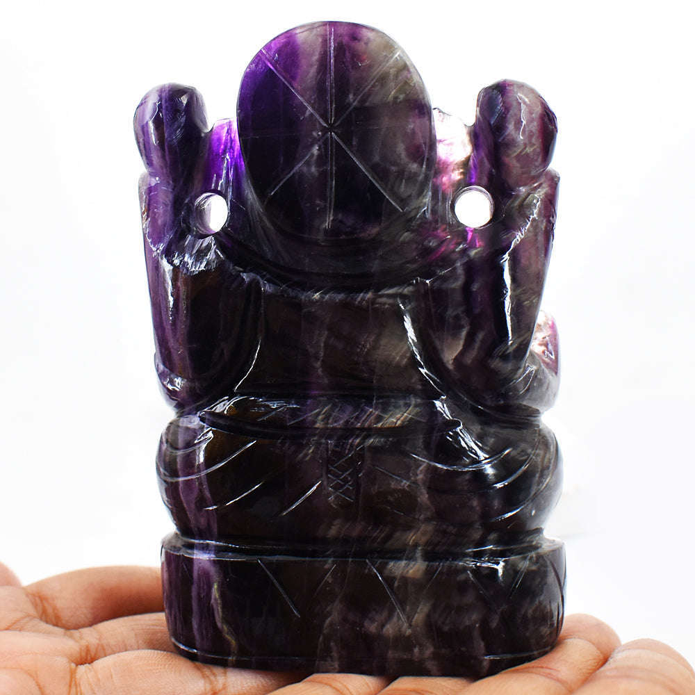 gemsmore:Beautiful Purple Fluorite Hand Carved Genuine Crystal Gemstone Carving Lord Ganesha