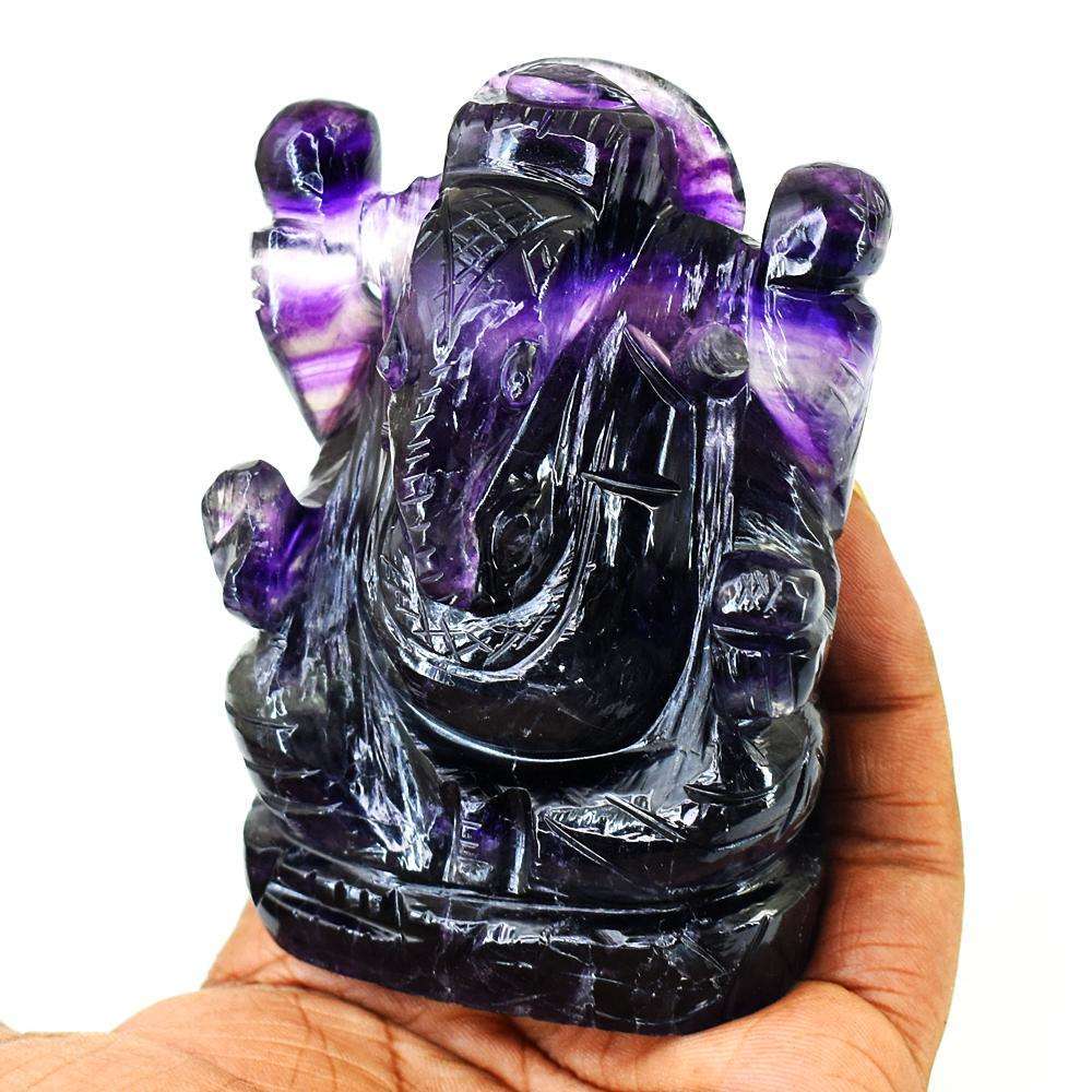 gemsmore:Beautiful Purple Fluorite Hand Carved Genuine Crystal Gemstone Carving Lord Ganesha