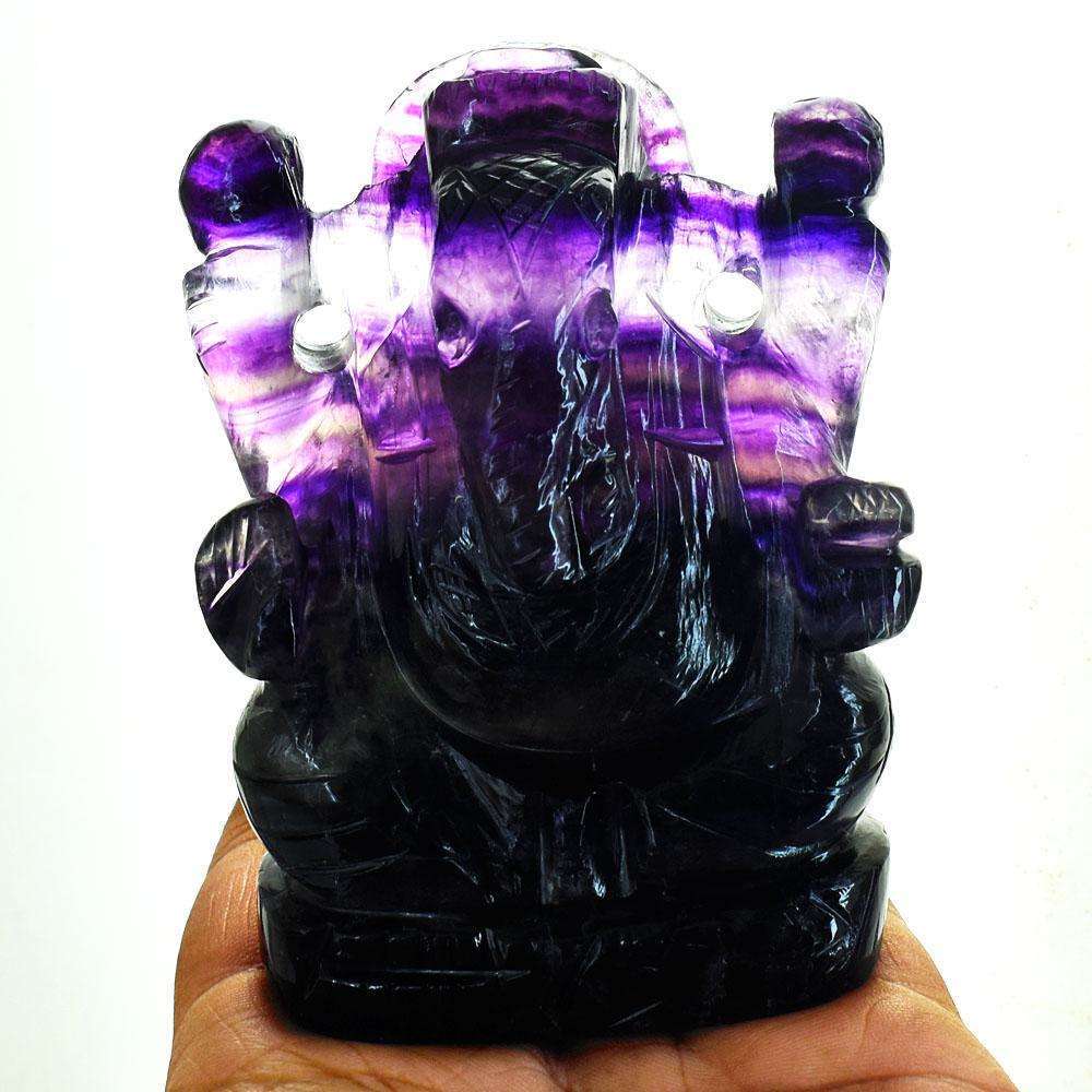 gemsmore:Beautiful Purple Fluorite Hand Carved Genuine Crystal Gemstone Carving Lord Ganesha