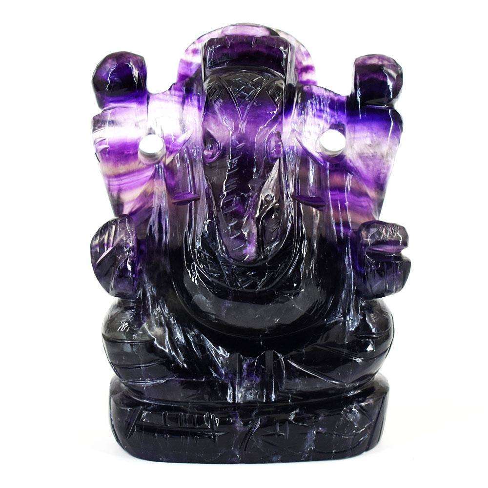 gemsmore:Beautiful Purple Fluorite Hand Carved Genuine Crystal Gemstone Carving Lord Ganesha