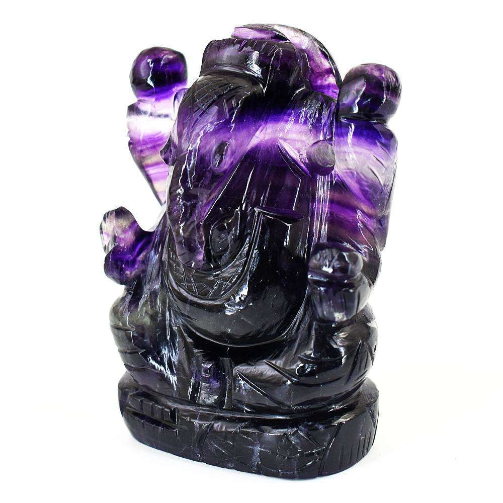 gemsmore:Beautiful Purple Fluorite Hand Carved Genuine Crystal Gemstone Carving Lord Ganesha