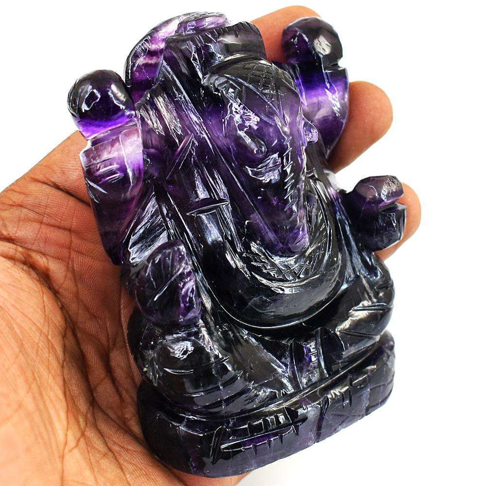 gemsmore:Beautiful Purple Fluorite Hand Carved Genuine Crystal Gemstone Carving Lord Ganesha