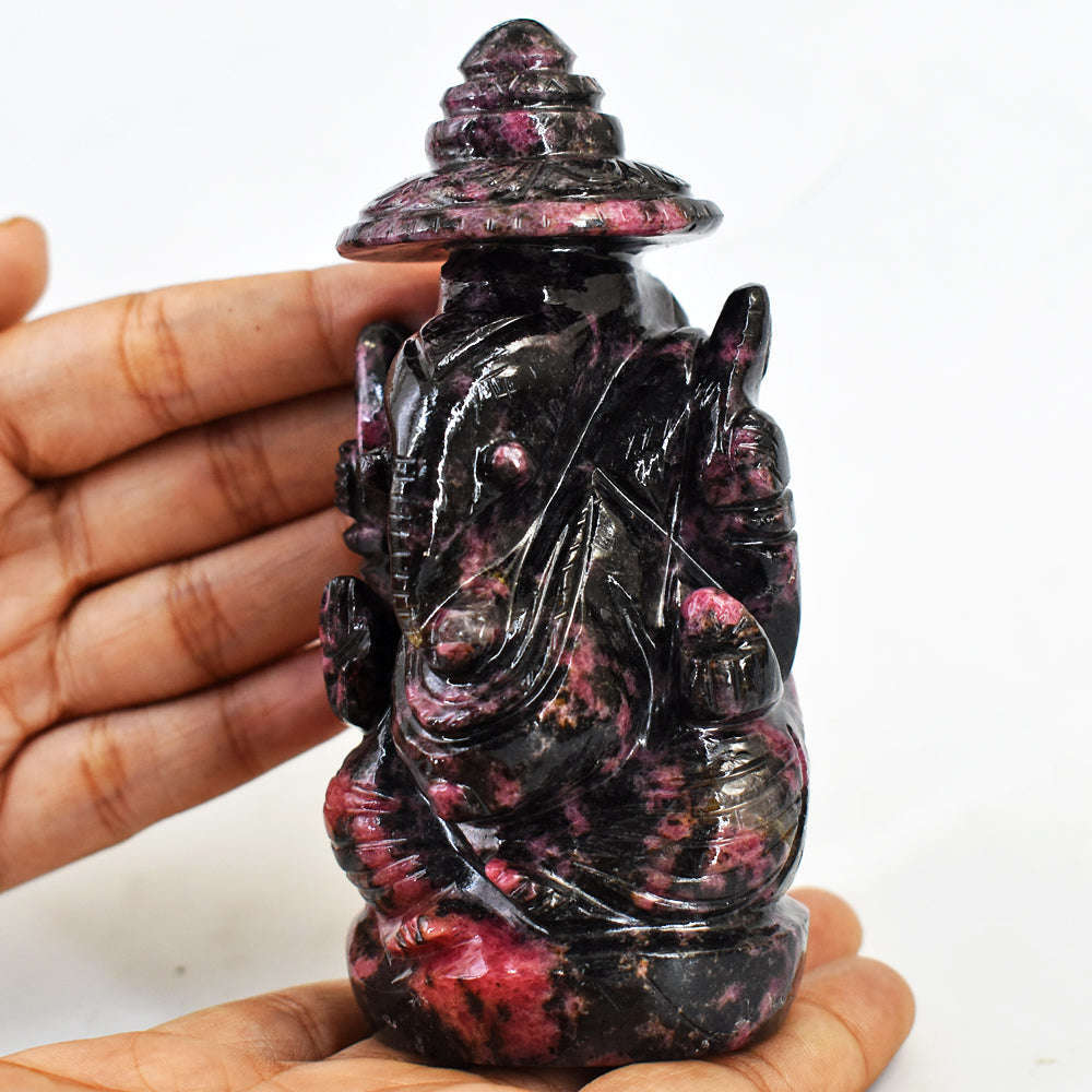gemsmore:Beautiful  Rhodonite Hand Carved Ganesha With Throne