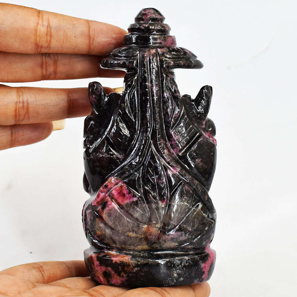 gemsmore:Beautiful  Rhodonite Hand Carved Ganesha With Throne