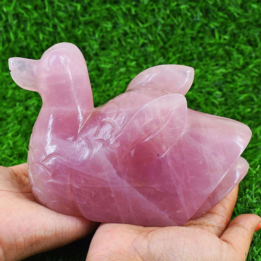 gemsmore:Beautiful Rose Quartz Hand Carved Duck