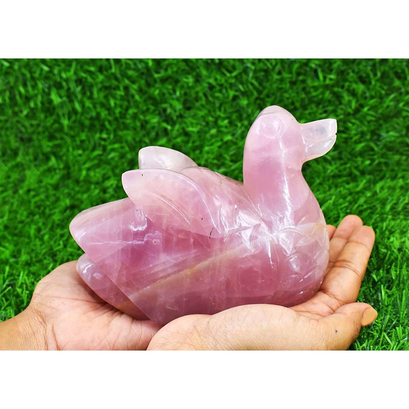 gemsmore:Beautiful Rose Quartz Hand Carved Duck