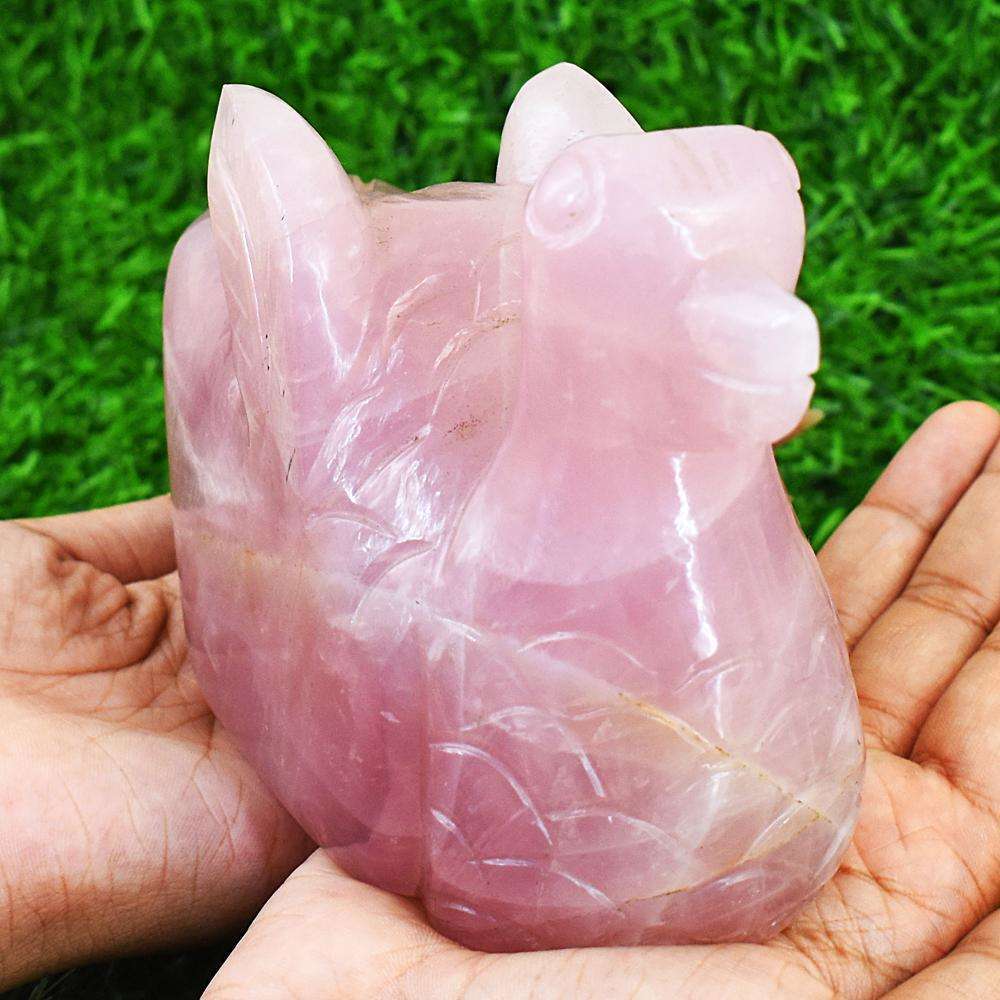 gemsmore:Beautiful Rose Quartz Hand Carved Duck