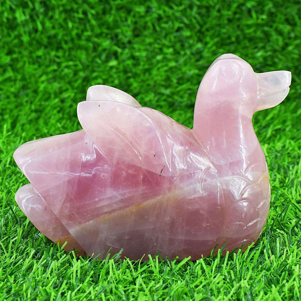 gemsmore:Beautiful Rose Quartz Hand Carved Duck