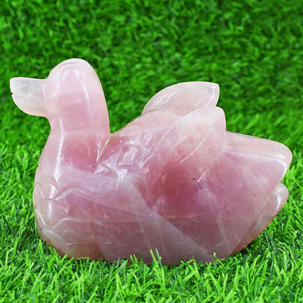 gemsmore:Beautiful Rose Quartz Hand Carved Duck