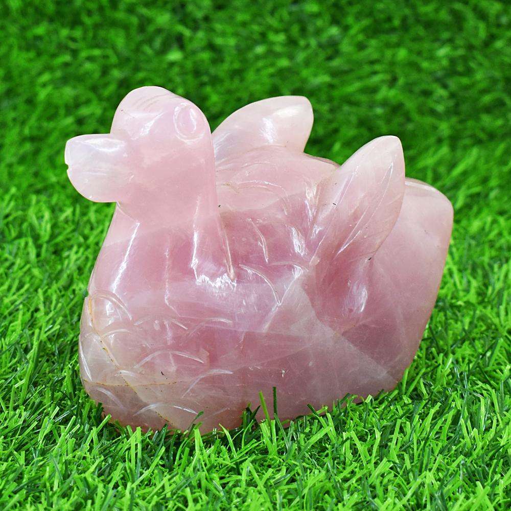 gemsmore:Beautiful Rose Quartz Hand Carved Duck