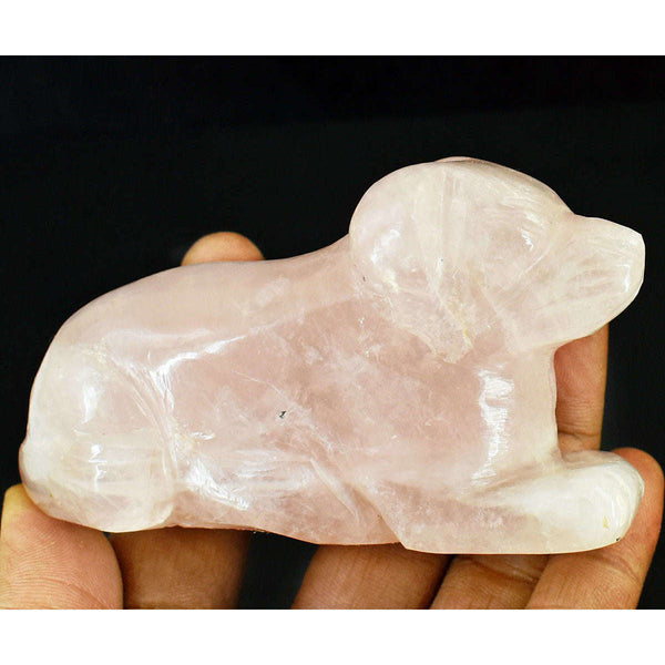 gemsmore:Beautiful Rose Quartz Hand Carved Genuine Crystal Gemstone Carving Dog