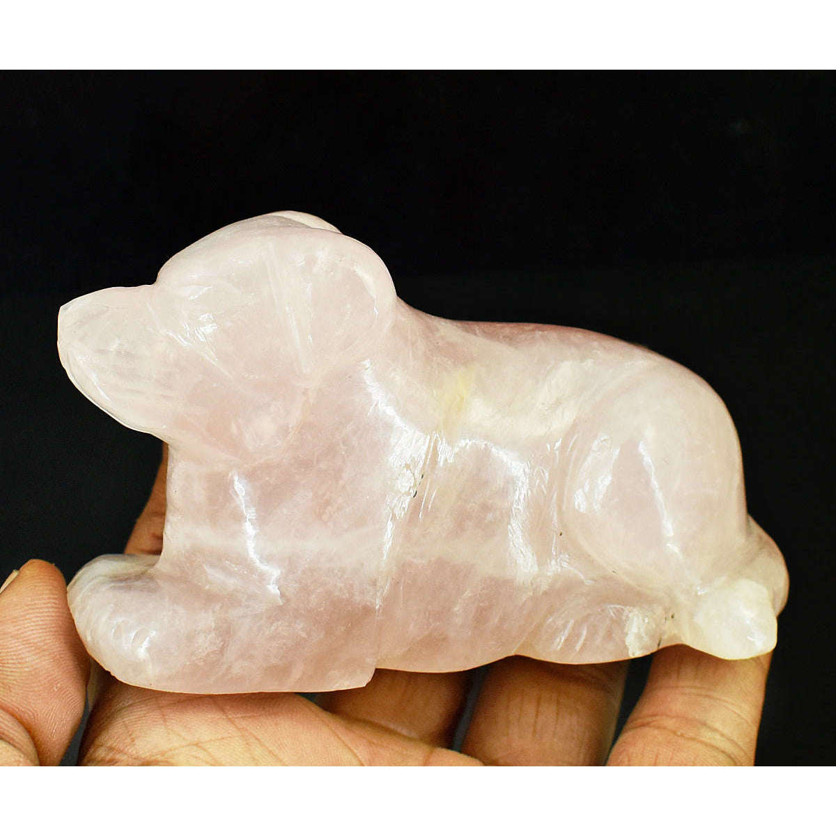 gemsmore:Beautiful Rose Quartz Hand Carved Genuine Crystal Gemstone Carving Dog