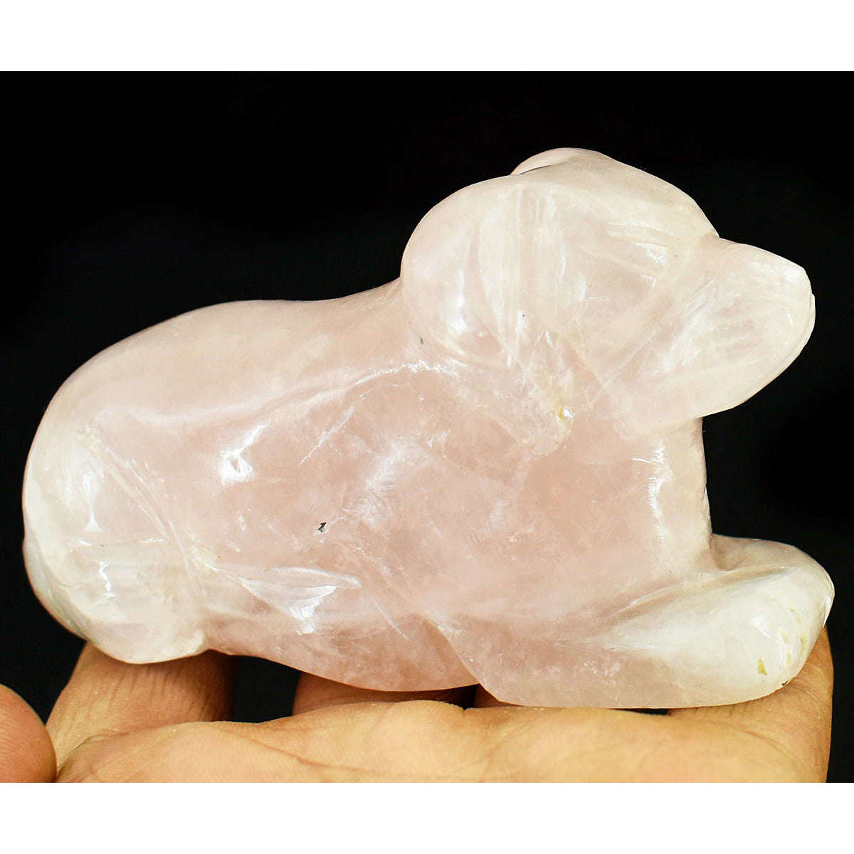gemsmore:Beautiful Rose Quartz Hand Carved Genuine Crystal Gemstone Carving Dog