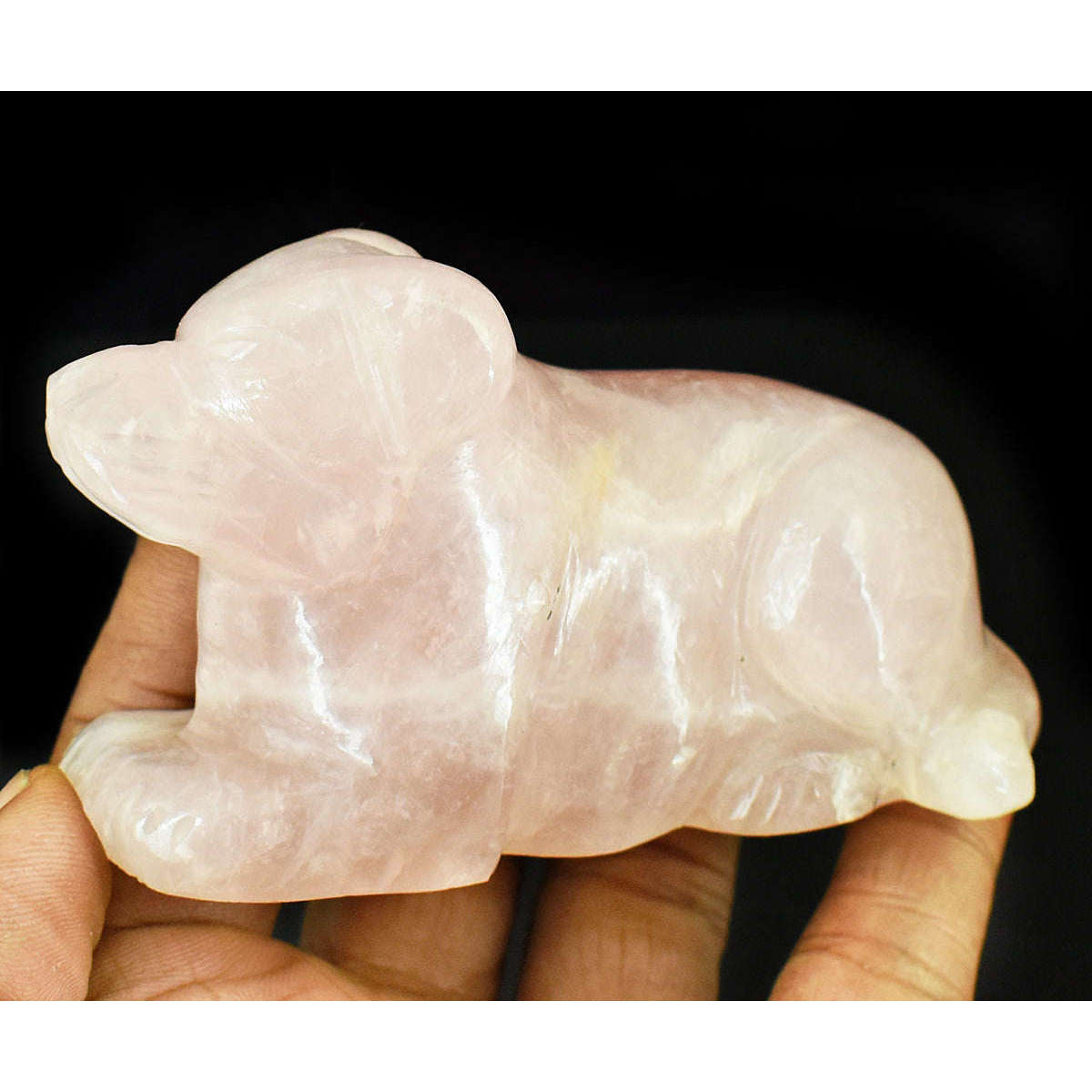 gemsmore:Beautiful Rose Quartz Hand Carved Genuine Crystal Gemstone Carving Dog