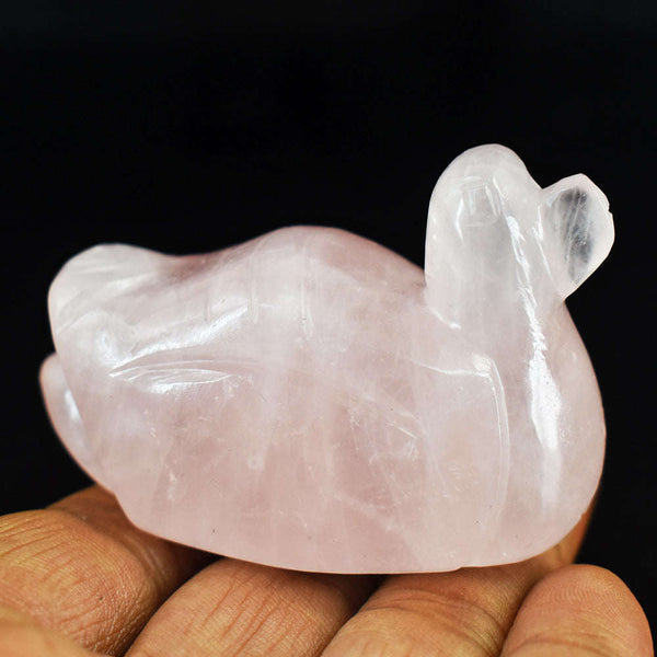 gemsmore:Beautiful Rose Quartz Hand Carved Genuine Crystal Gemstone Carving Duck