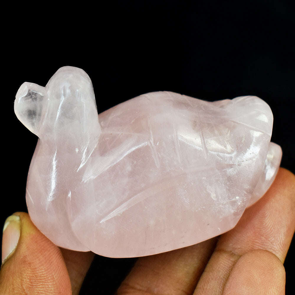 gemsmore:Beautiful Rose Quartz Hand Carved Genuine Crystal Gemstone Carving Duck