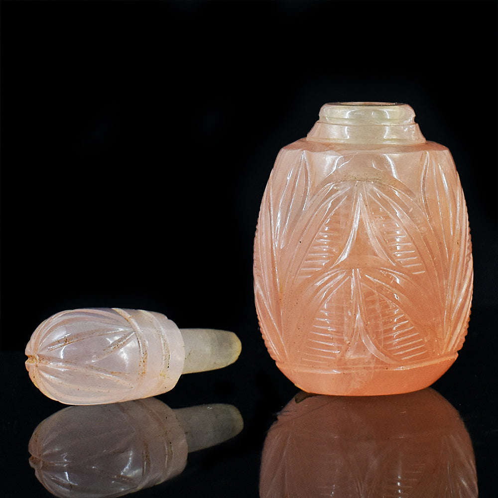 gemsmore:Beautiful Rose Quartz  Hand Carved Genuine Crystal Gemstone Carving Perfume Bottle