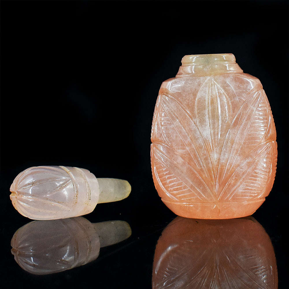 gemsmore:Beautiful Rose Quartz  Hand Carved Genuine Crystal Gemstone Carving Perfume Bottle