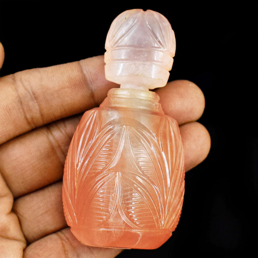 gemsmore:Beautiful Rose Quartz  Hand Carved Genuine Crystal Gemstone Carving Perfume Bottle