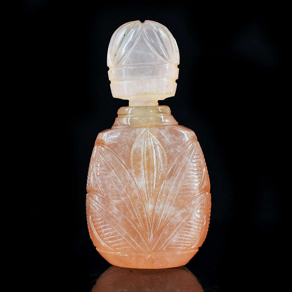 gemsmore:Beautiful Rose Quartz  Hand Carved Genuine Crystal Gemstone Carving Perfume Bottle