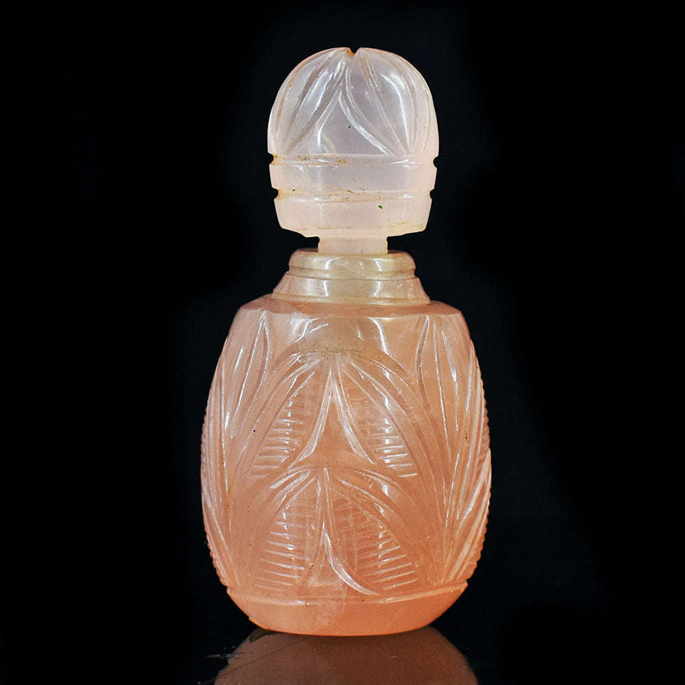 gemsmore:Beautiful Rose Quartz  Hand Carved Genuine Crystal Gemstone Carving Perfume Bottle