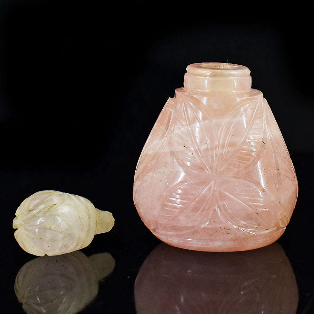 gemsmore:Beautiful Rose Quartz  Hand Carved Genuine Crystal Gemstone Carving Perfume Bottle