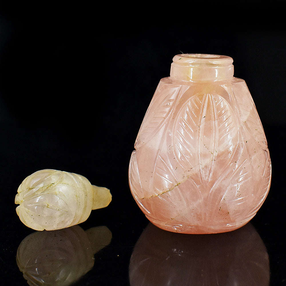 gemsmore:Beautiful Rose Quartz  Hand Carved Genuine Crystal Gemstone Carving Perfume Bottle