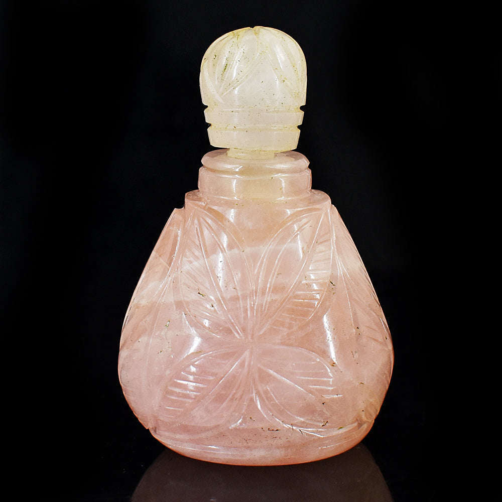 gemsmore:Beautiful Rose Quartz  Hand Carved Genuine Crystal Gemstone Carving Perfume Bottle