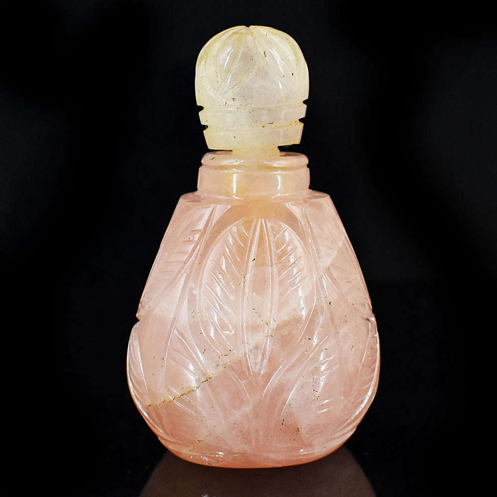 gemsmore:Beautiful Rose Quartz  Hand Carved Genuine Crystal Gemstone Carving Perfume Bottle