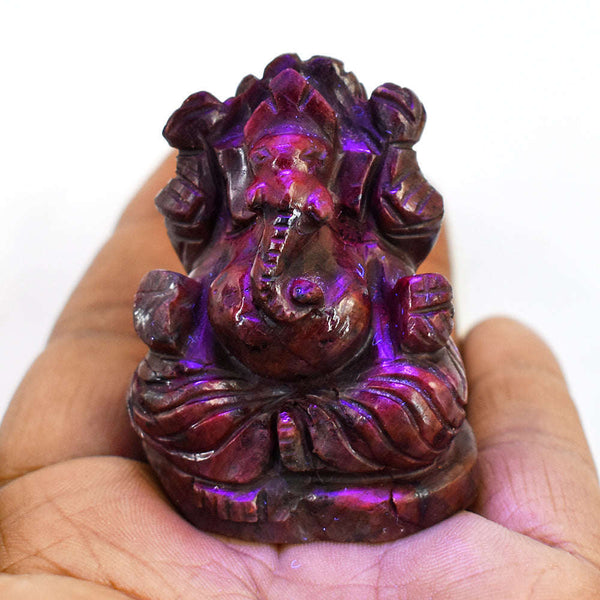 gemsmore:Beautiful Ruby Hand Carved Genuine Crystal Gemstone Carving Lord Ganesha