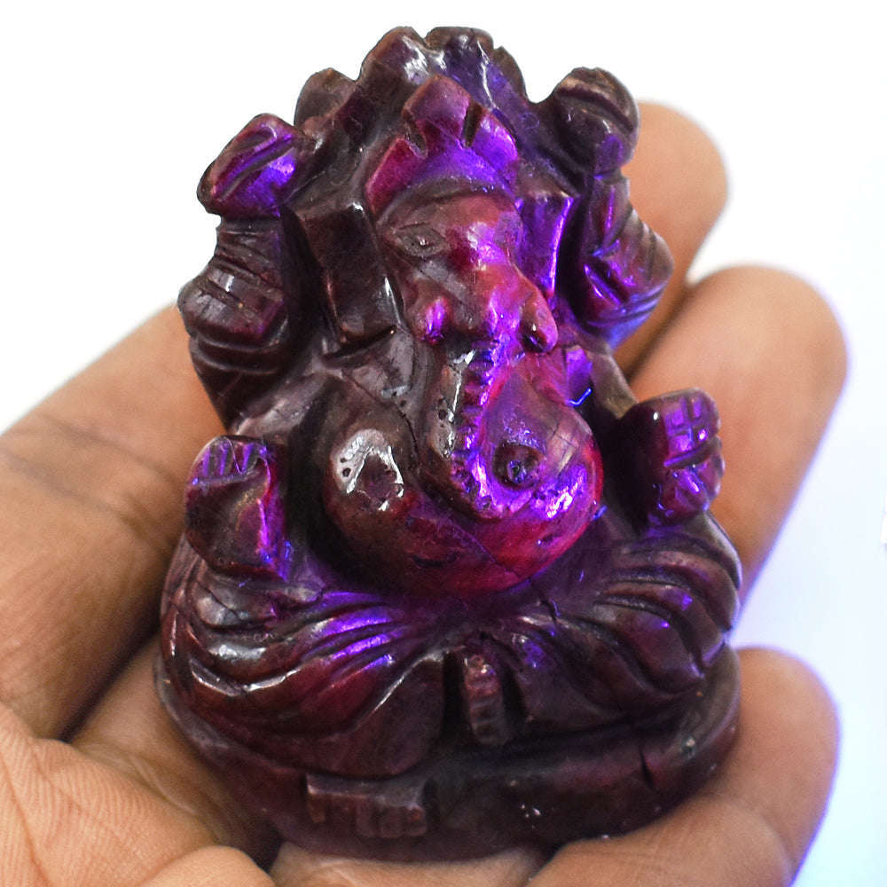 gemsmore:Beautiful Ruby Hand Carved Genuine Crystal Gemstone Carving Lord Ganesha