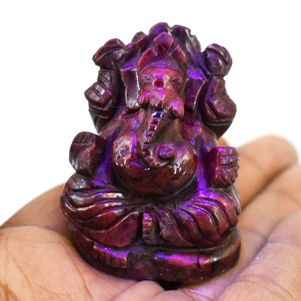 gemsmore:Beautiful Ruby Hand Carved Genuine Crystal Gemstone Carving Lord Ganesha