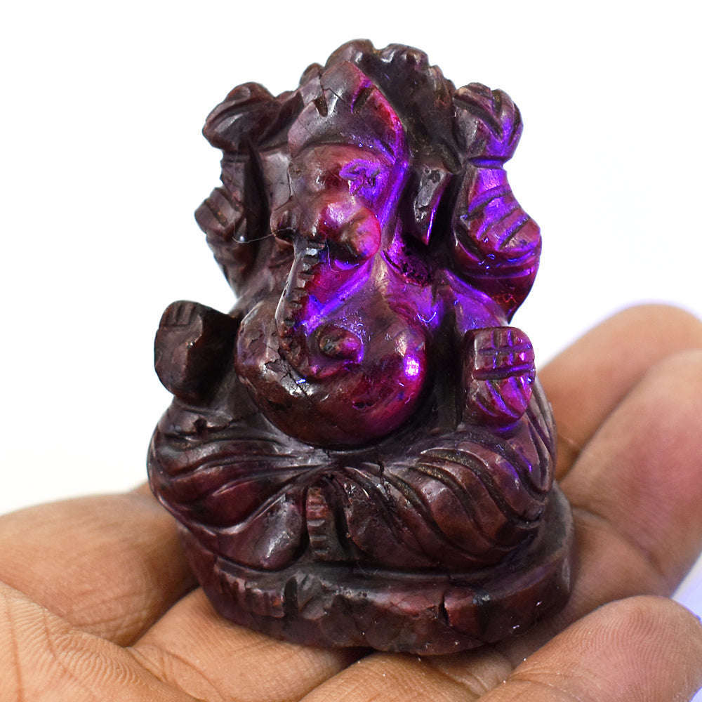 gemsmore:Beautiful Ruby Hand Carved Genuine Crystal Gemstone Carving Lord Ganesha