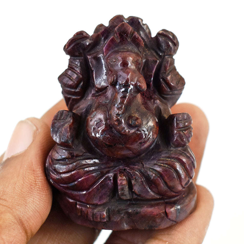 gemsmore:Beautiful Ruby Hand Carved Genuine Crystal Gemstone Carving Lord Ganesha