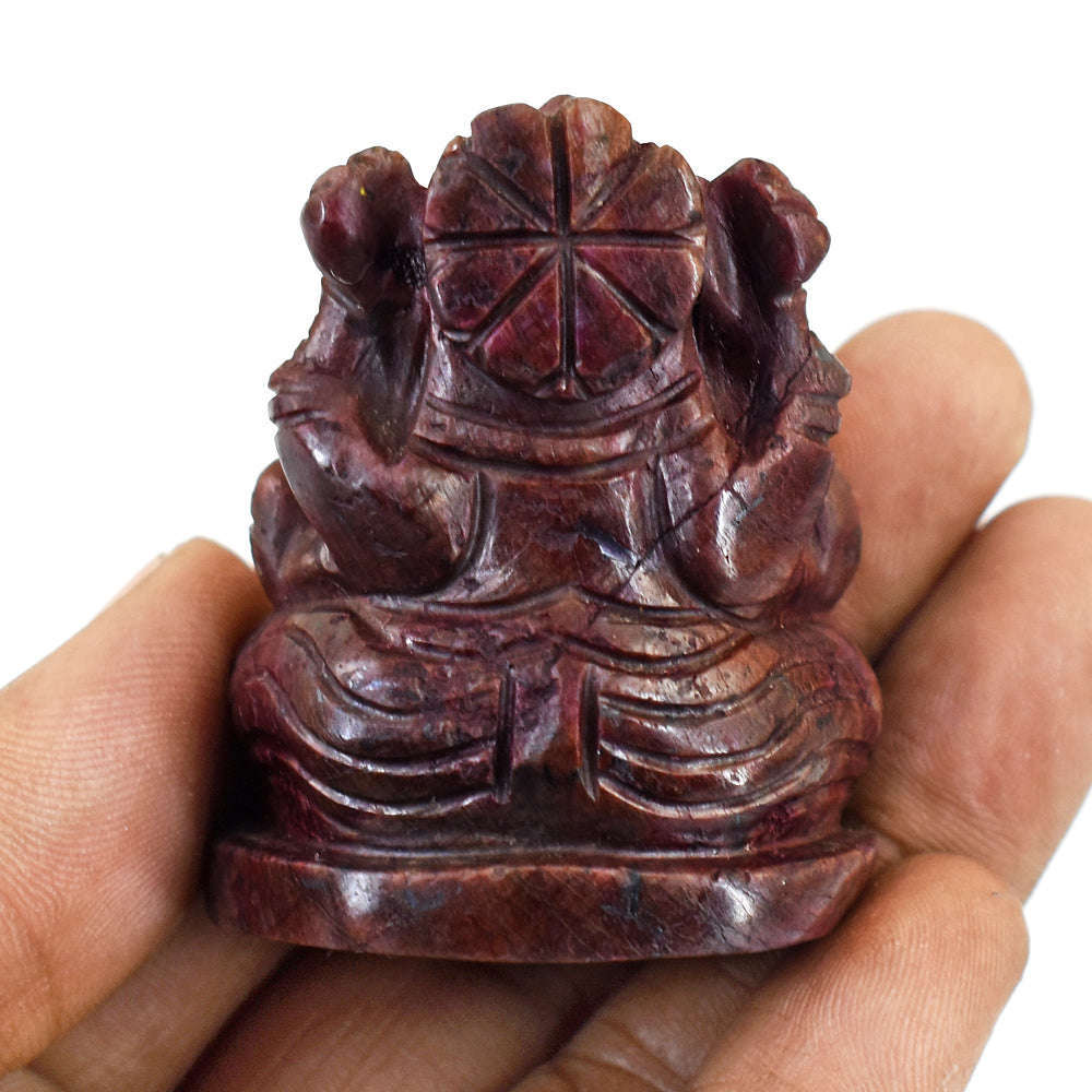 gemsmore:Beautiful Ruby Hand Carved Genuine Crystal Gemstone Carving Lord Ganesha