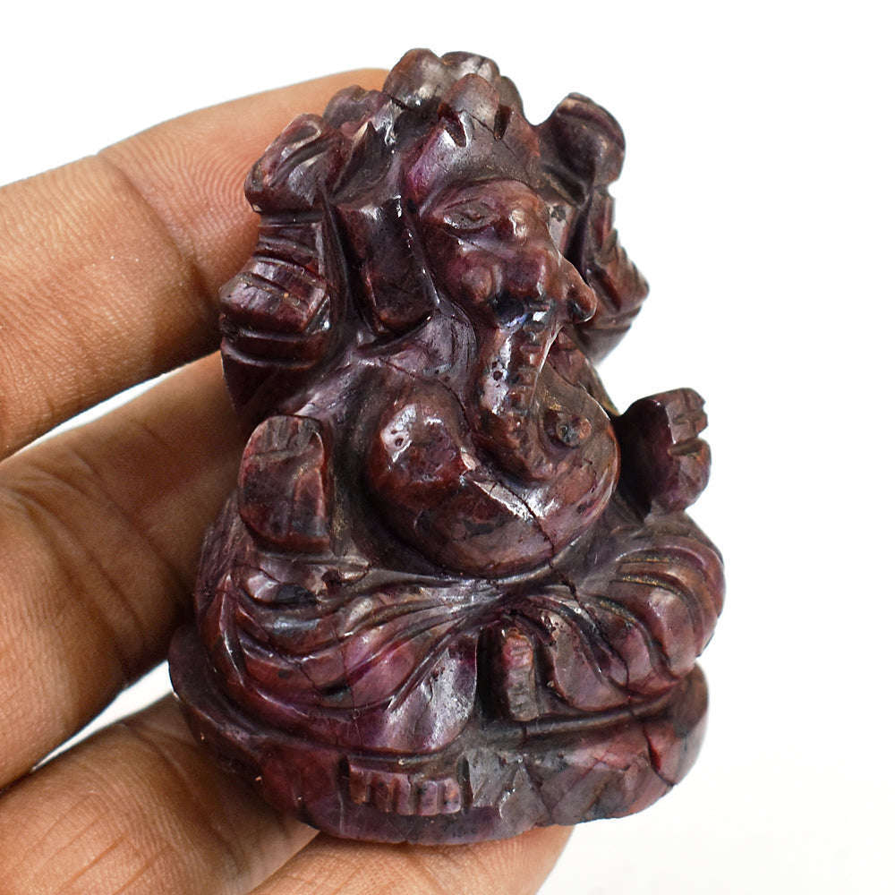 gemsmore:Beautiful Ruby Hand Carved Genuine Crystal Gemstone Carving Lord Ganesha