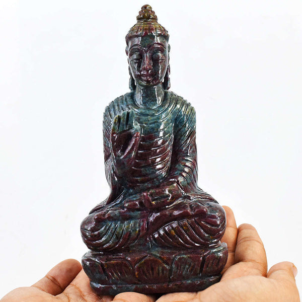 gemsmore:Beautiful Ruby In Kyanite Hand Carved Crystal Idol Lord Buddha Statute