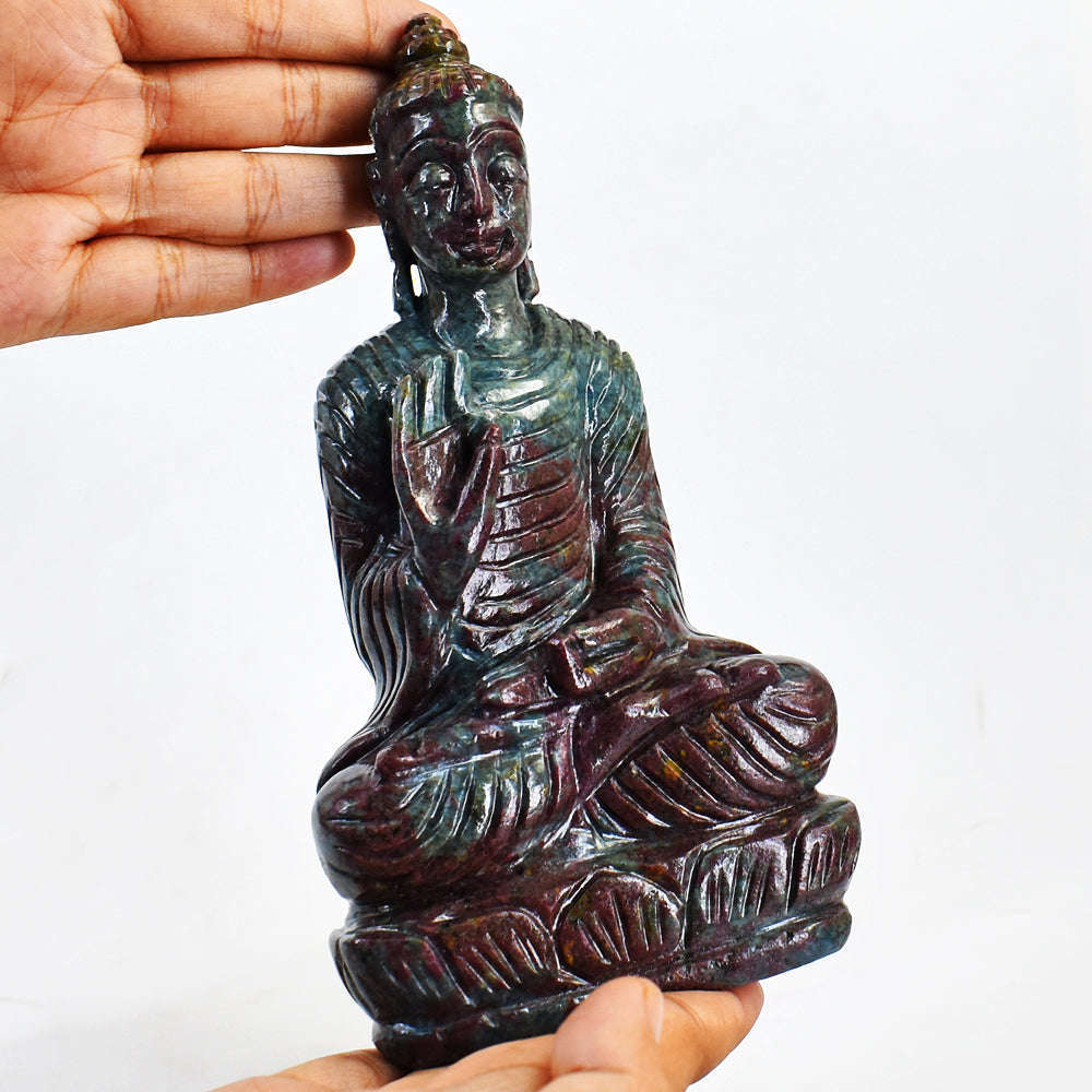 gemsmore:Beautiful Ruby In Kyanite Hand Carved Crystal Idol Lord Buddha Statute