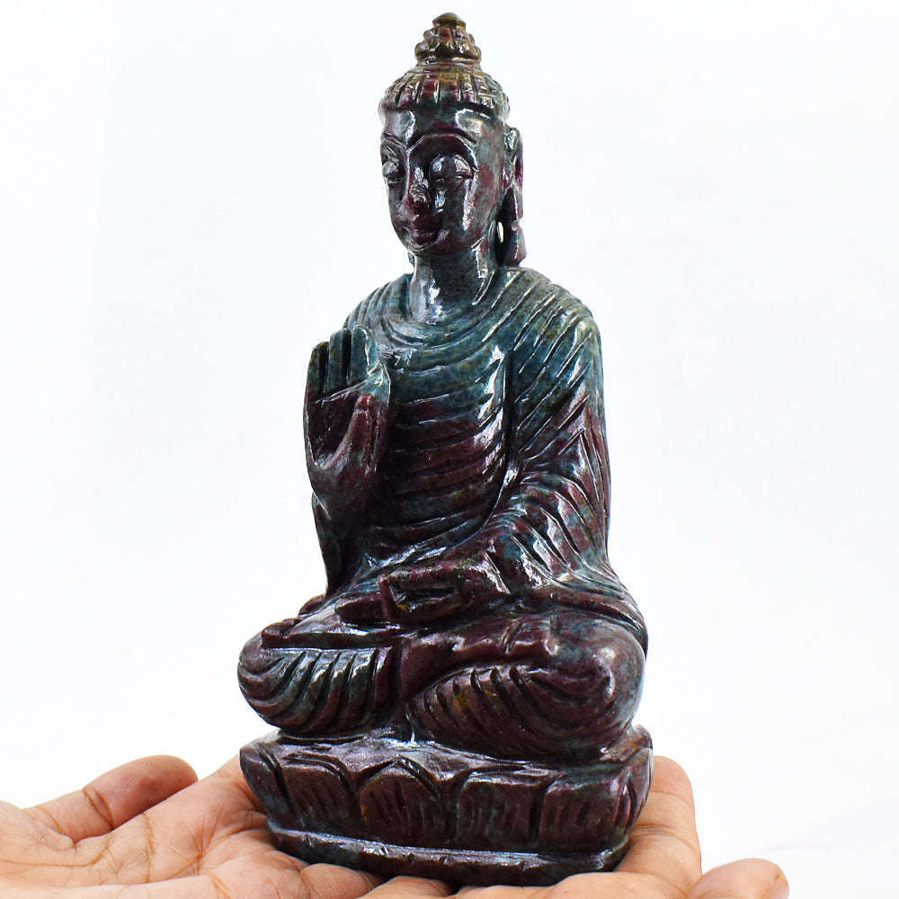 gemsmore:Beautiful Ruby In Kyanite Hand Carved Crystal Idol Lord Buddha Statute