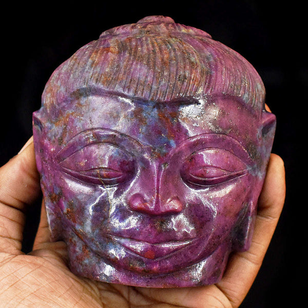 gemsmore:Beautiful Ruby Zoisite Hand Carved Genuine Crystal Gemstone Carving Buddha Head