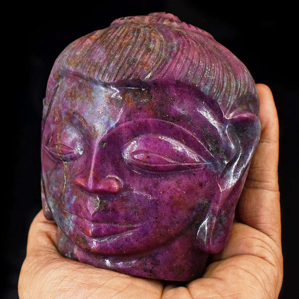 gemsmore:Beautiful Ruby Zoisite Hand Carved Genuine Crystal Gemstone Carving Buddha Head